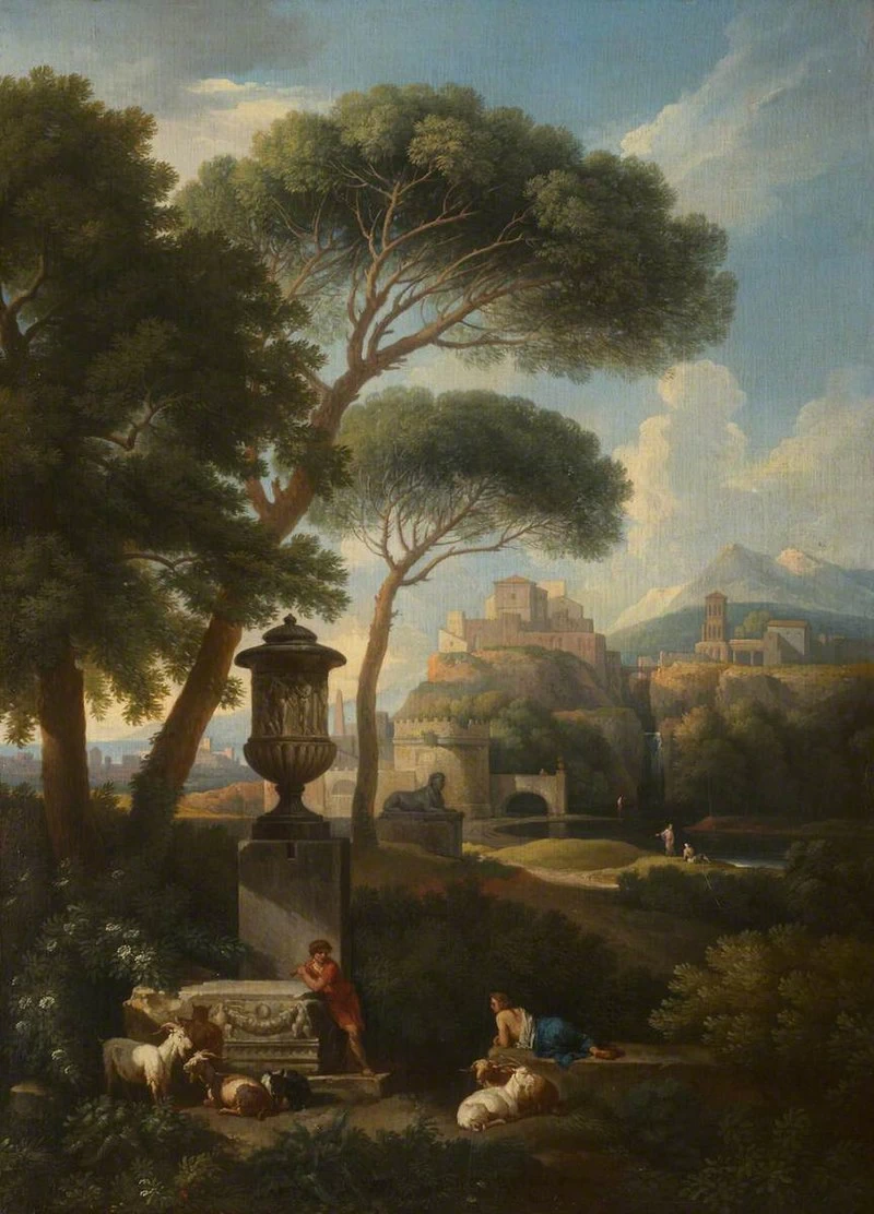 Un paesaggio classico con un'urna, pastori e capre - National Trust